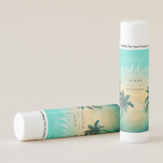 Tropical Isle Sunrise Wedding Favor Teal ID581 Lip Balm (Front)