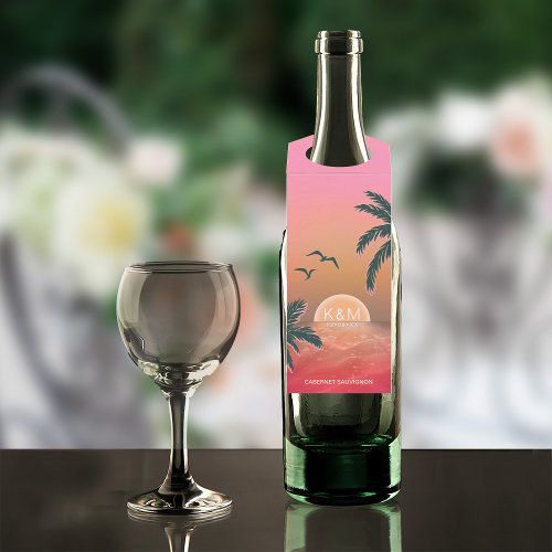 Tropical Isle Sunrise Wedding Pink ID581 Bottle Hanger Tag