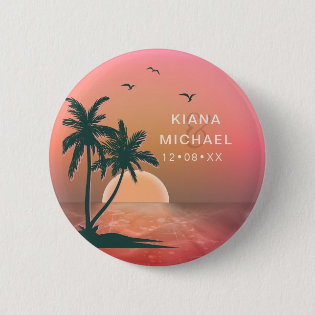 Tropical Isle Sunrise Wedding Pink ID581 Button (Front)