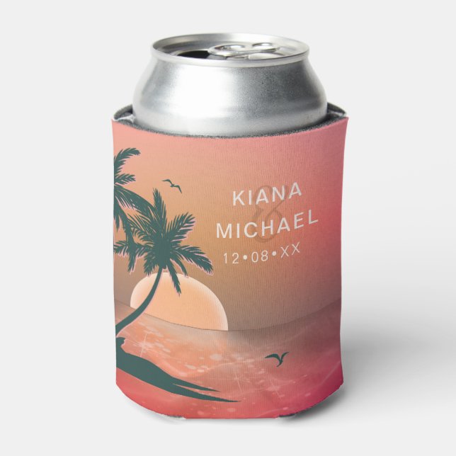 Tropical Isle Sunrise Wedding Pink ID581 Can Cooler (Can Front)
