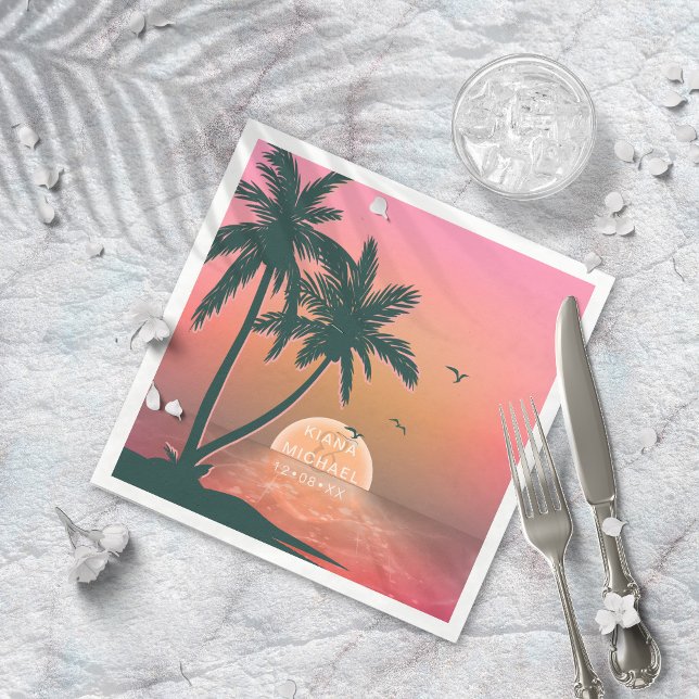 Tropical Isle Sunrise Wedding Pink ID581 Napkins (Creator Uploaded)