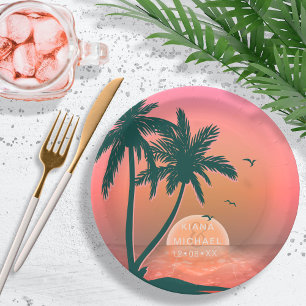 Tropical Isle Sunrise Wedding Pink ID581 Paper Plates