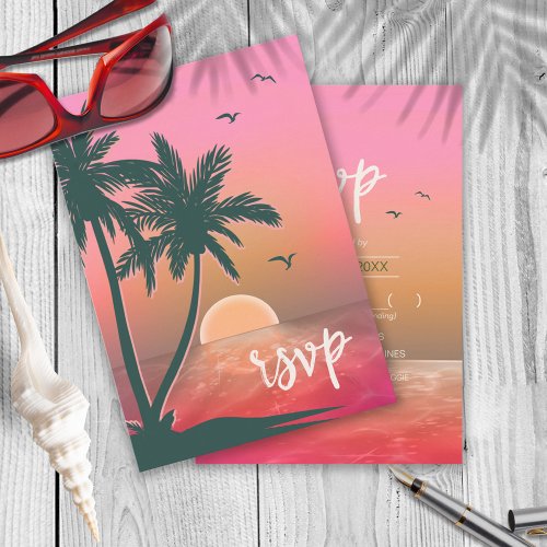 Tropical Isle Sunrise Wedding Pink ID581 RSVP Card