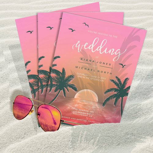 Tropical Isle Sunrise Wedding Pink L2 ID581 Invitation