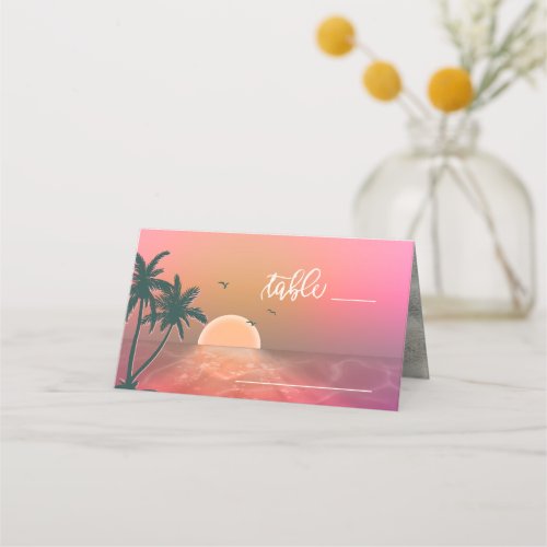 Tropical Isle Sunrise Wedding Table Pink ID581 Place Card