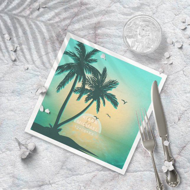 Tropical Isle Sunrise Wedding Teal ID581 Napkins (Creator Uploaded)