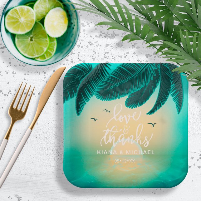 Tropical Isle Sunrise Wedding Teal ID581 Paper Plates (Creator Uploaded)
