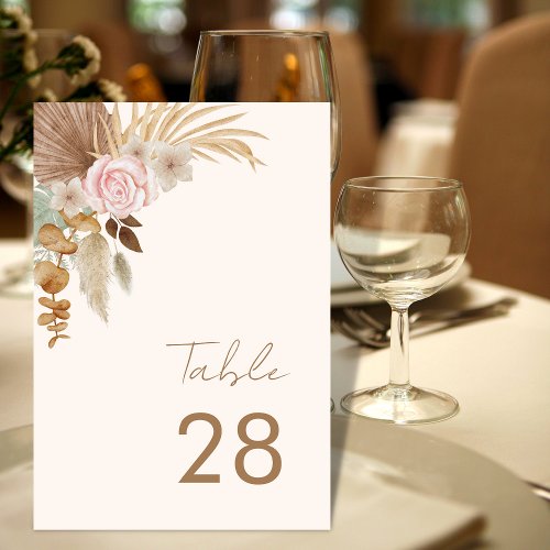 Tropical Ivory Dried Pampas Grass Floral Wedding  Table Number