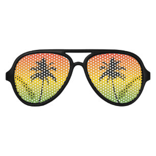 Tropical Jamaica Island Sunset and Palm Trees Aviator Sunglasses