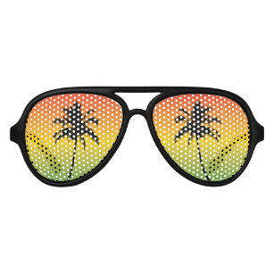 Tropical Jamaica Island Sunset and Palm Trees Aviator Sunglasses