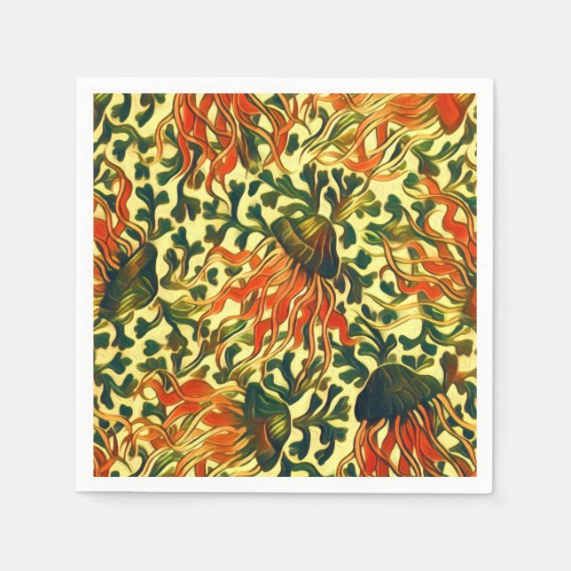 Tropical Jellyfish Underwater Ocean Sea Fine Art Napkins (Front)