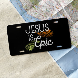 Tropical Jesus Palm Leaf License Plate