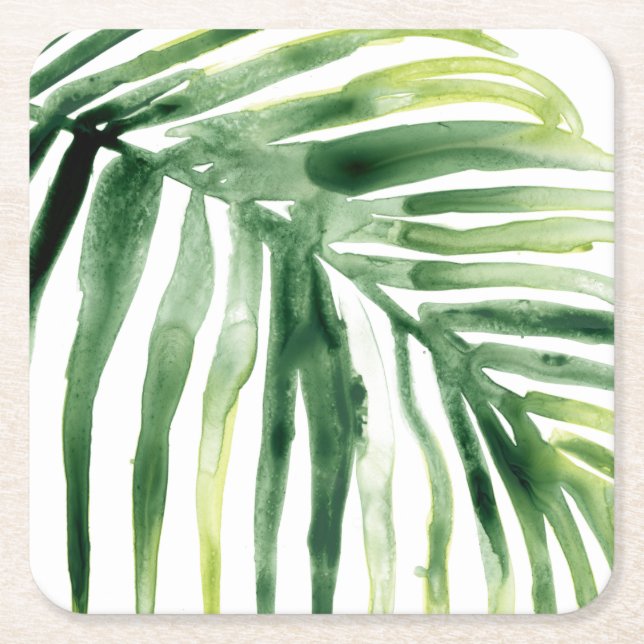 Tropical Jewel Leaf Square Paper Coaster (Front)