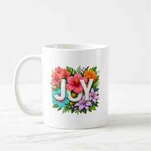 Tropical JOY - Floral Summer Hibiscus Typography Coffee Mug