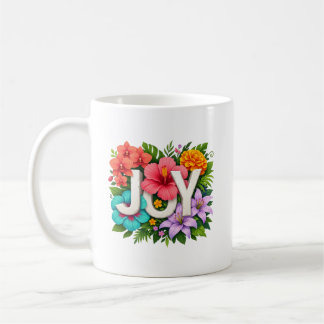 Tropical JOY - Floral Summer Hibiscus Typography Coffee Mug