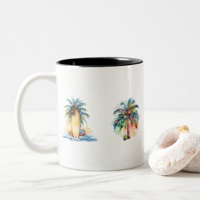 Tropical Joy Two-Tone Coffee Mug (With Donut)