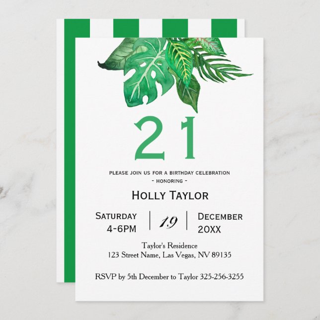 Tropical Jungle 21st Birthday Invitation (Front/Back)