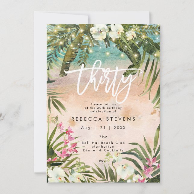 tropical jungle 30 thirty birthday invitation (Front)