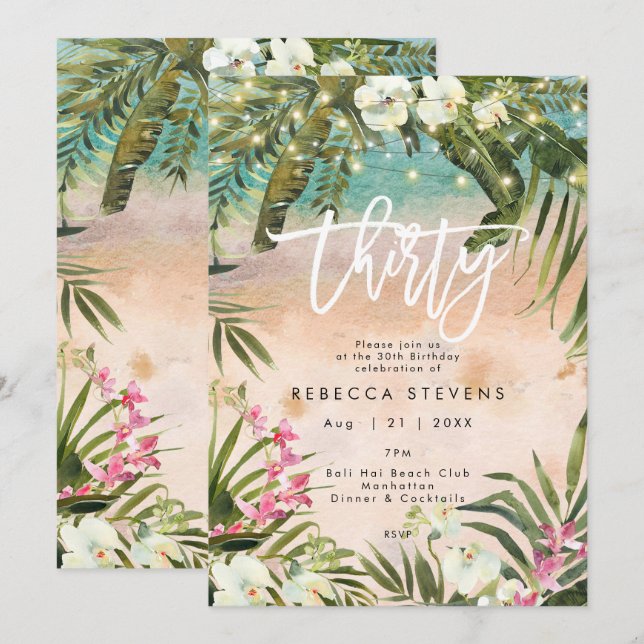 tropical jungle 30 thirty birthday invitation (Front/Back)