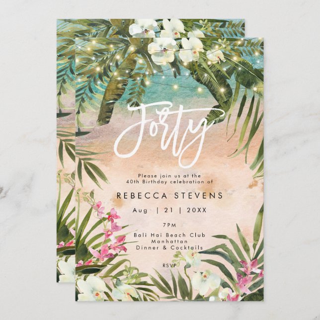 tropical jungle 40 forty birthday invitation (Front/Back)