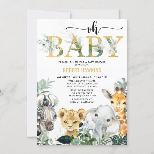 Tropical Jungle Animal Safari Baby Shower Invitati Invitation