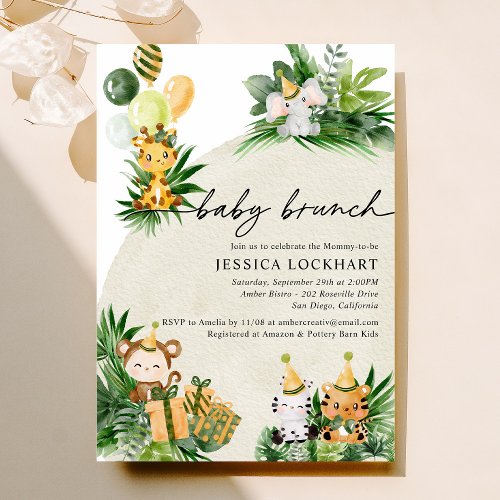 Tropical Jungle Animal Safari Party Baby Brunch Invitation