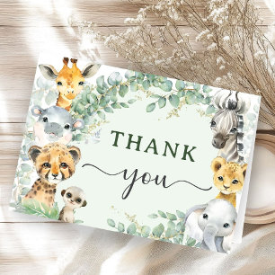 Tropical Jungle Animals Baby Shower Folded Thank Letterpress Thank You Card