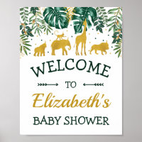 Tropical Jungle Animals Baby Shower Welcome Poster