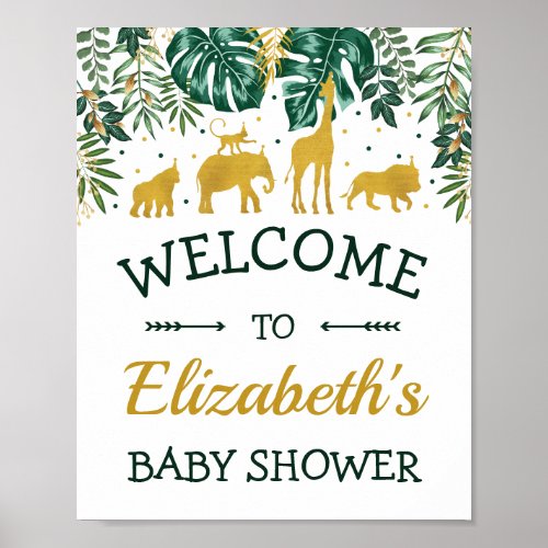 Tropical Jungle Animals Baby Shower Welcome Poster