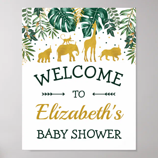 Tropical Jungle Animals Baby Shower Welcome Poster | Zazzle