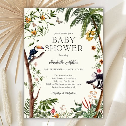 Tropical Jungle Animals Boy Baby Shower Invitation