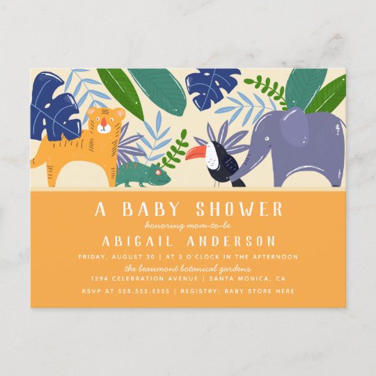 Tropical Jungle Animals Gender Neutral Baby Shower Invitation ...