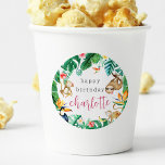 Tropical Jungle Animals Kids Birthday Party Classic Round Sticker<br><div class="desc">Set the scene for your child's summery tropical jungle themed birthday party with these colorful personalized stickers, for your invites, favors, or decor. Island chic design features monstera leaves and green watercolor foliage with monkeys, a sloth, a hummingbird and a parrot. Colorful tropical floral accents complete the design. Personalize with...</div>