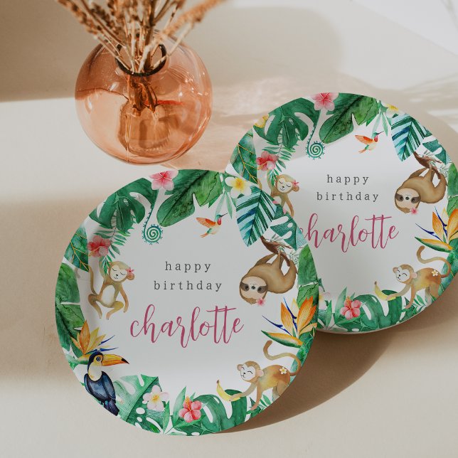 Tropical Jungle Animals Kids Birthday Party Paper Plates (Creator Uploaded)