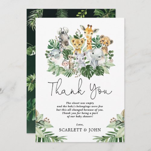 Tropical Jungle Animals Safari Party Baby Shower Thank You Card