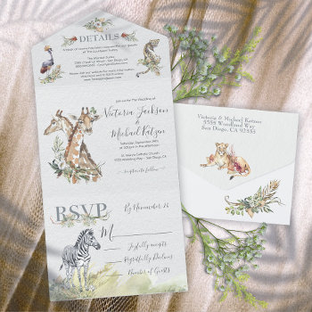 Tropical Jungle Animals Wedding All In One Invitation by McBooboo at Zazzle