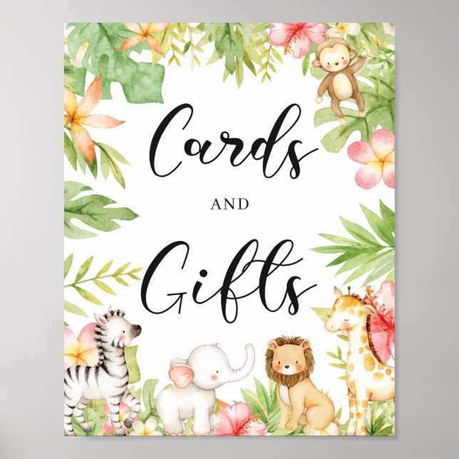 Tropical Jungle Animals Wild Cards and Gifts sign (Front)