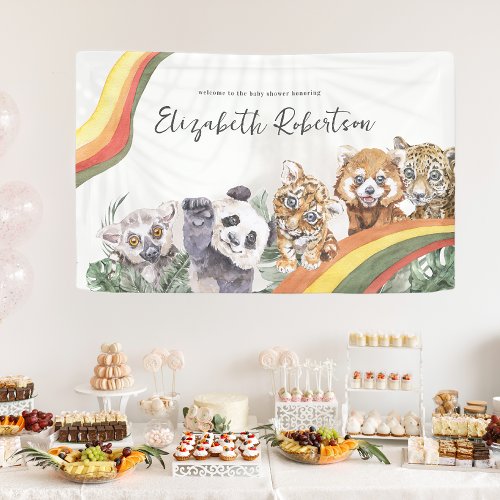 Tropical Jungle Baby Animals  Baby Shower Banner