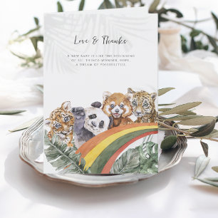 Tropical Jungle Baby Animals   Baby Shower Letterpress Thank You Card