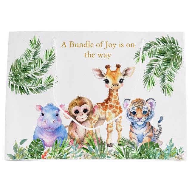 Tropical Jungle Baby animals Large Gift Bag (Front)