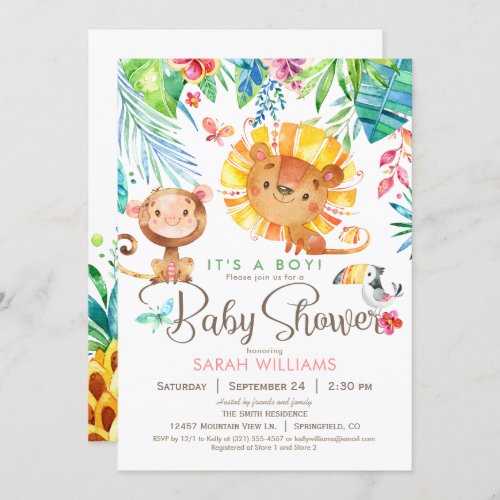 Tropical Jungle Baby Shower Boy or Girl Invitation