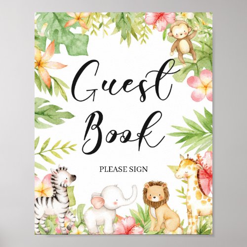 Tropical Jungle Baby Shower Guest Book Sign