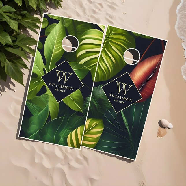 Tropical Jungle Beach House Cornhole Set (Beach Jungle Cornhole Set)