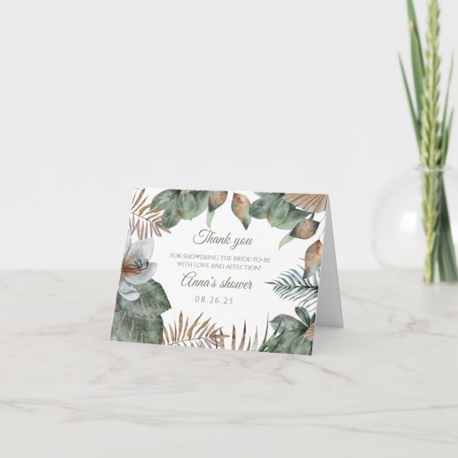 Tropical Jungle Bridal Shower Thank You Card (Front)