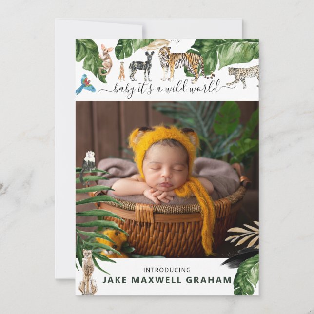 Tropical Jungle | Double Sided Birth Announcement (Front)