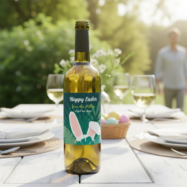 Tropical Jungle Easter Bunny Custom Wine Label (Creator Uploaded)