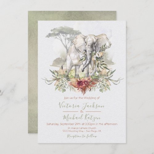 Tropical Jungle Elephant Wedding invitations