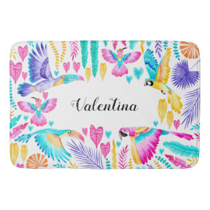 Tropical Jungle Exotic Birds Watercolor Bath Mat