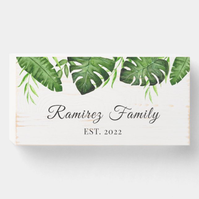 Tropical Jungle Family Name Script Sign Custom (Front Horizontal)