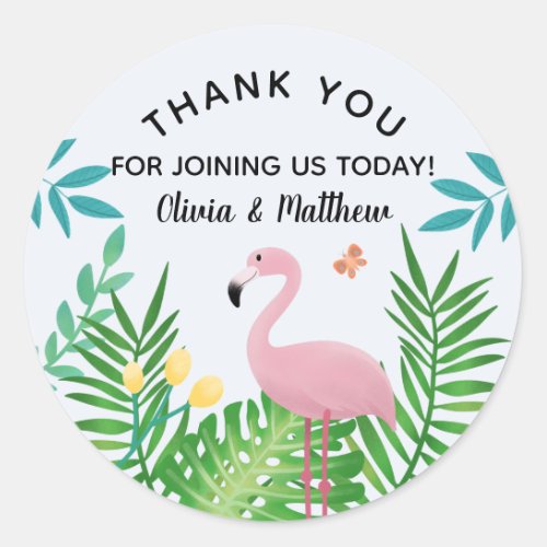 Tropical Jungle Flamingo Baby Shower Thank You Classic Round Sticker